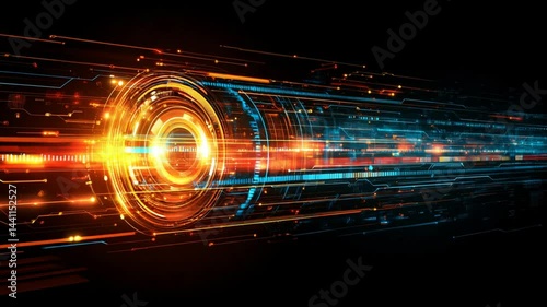 Abstract futuristic technology background with dynamic glowing lines and shapes