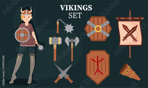 Nordic combat tool collection. Vector