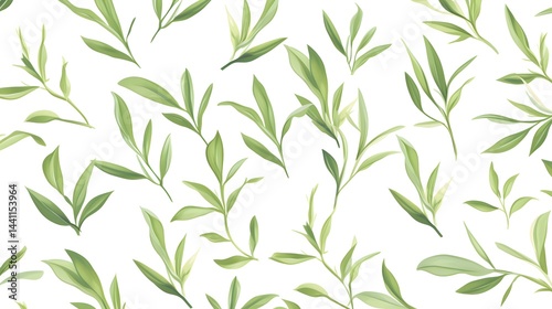 Professional Elegant Seamless Pattern with Green Tea Leaves for Creative Designs
