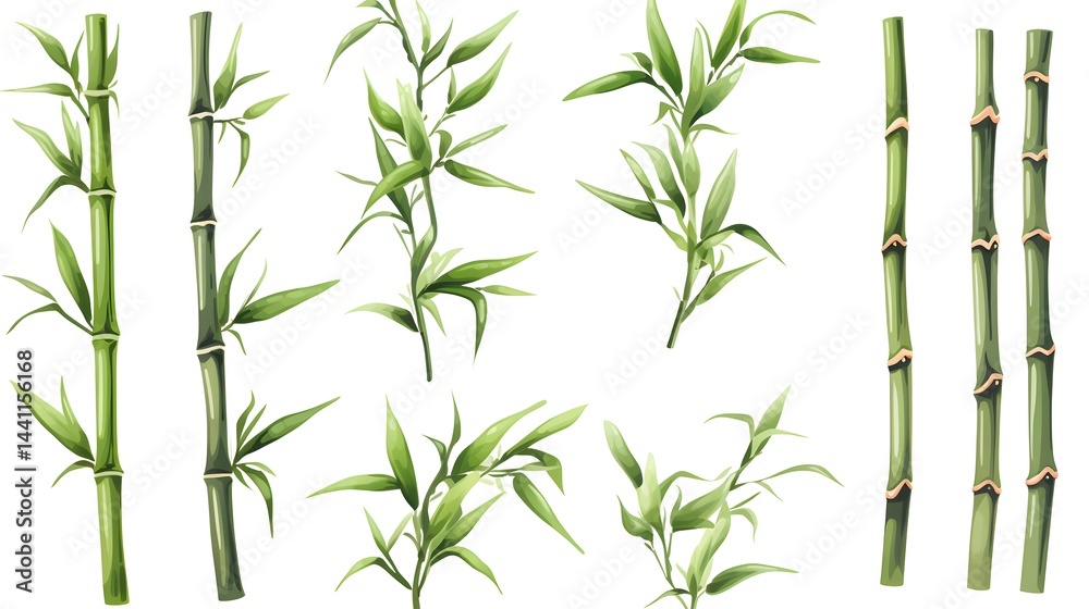 Obraz premium Bamboo Tree Set Isolated on White Background - Professional Stock Photo