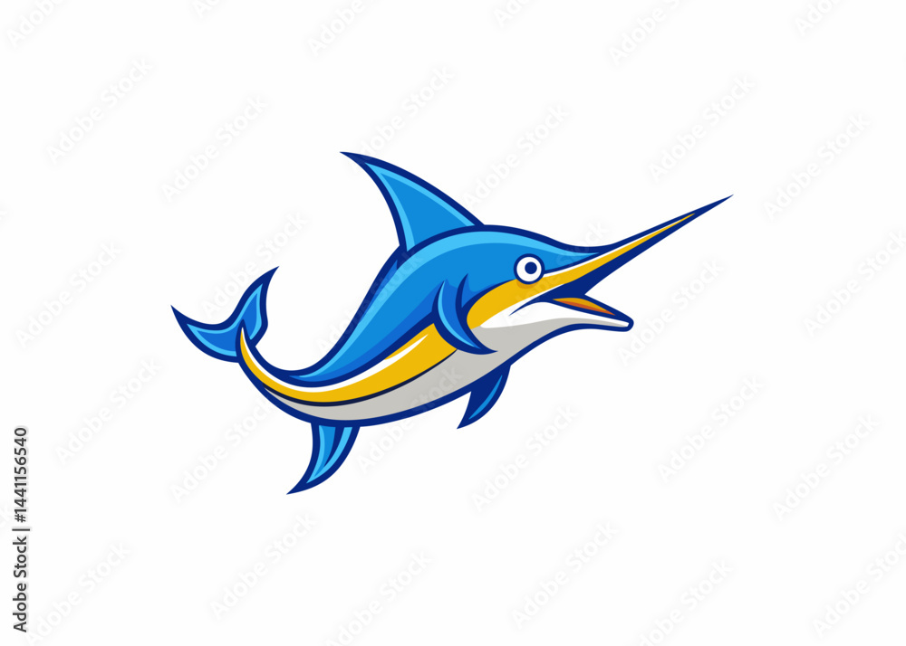 Obraz premium Blue Marlin: A stylized and energetic illustration of a sleek Blue Marlin, its vibrant colors and sharp features capturing the essence of marine life. 