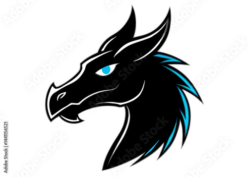 Mystical Dragon's Gaze: A captivating depiction of a black dragon with an intense stare. The dragon's striking blue eyes, the artwork exudes an aura of power and mystery.