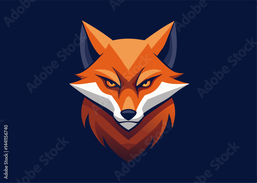 Foxy Emblem: A stylized illustration captures the essence of a cunning fox, rendered in bold hues of orange and navy, creating a dynamic emblem for various applications.