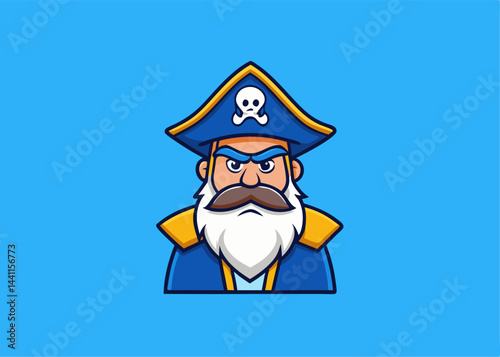 Pirate Captain Cartoon Illustration: A brave pirate captain with a stern look in vibrant cartoon illustration, perfect for design projects or pirate-themed adventures.