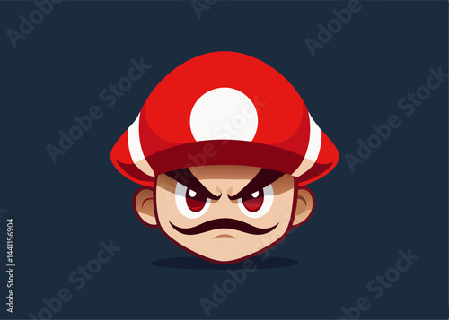 Angry Mushroom Head: A captivating and meticulously designed illustration of an angry mushroom head with a serious expression. The detailed artwork showcases sharp lines and vivid color.