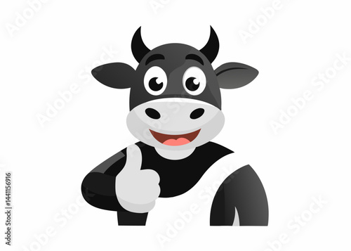 Smiling Cow Mascot with a Thumbs Up: A cheerful bovine mascot gives a thumbs up, symbolizing approval, satisfaction, and a positive message, perfect for branding.