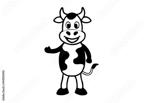 Friendly Cow Mascot: A cheerful cow mascot, drawn in a simple style, ready to represent agricultural goodness and dairy delight. This illustration evokes a sense of joy and rustic charm.
