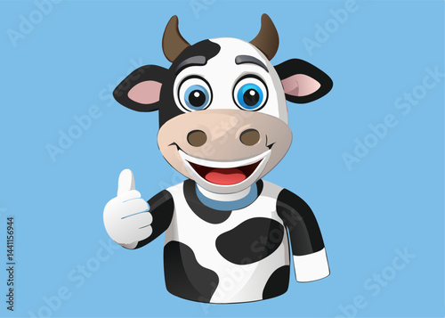 Cheerful Cow's Approval: A friendly cartoon cow with a joyful expression gives a thumbs-up, spreading positivity with its playful demeanor. 