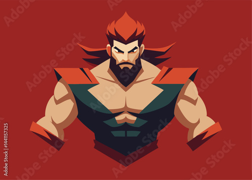 Heroic Illustration: A stylized portrait of a strong, determined figure stands against a vibrant red backdrop. Characterized by a stylized aesthetic and bold lines.