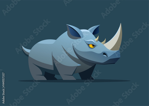 Mighty Rhino in Profile: A stylized, robust rhino is featured in a sleek, modern illustration, showcasing its iconic horn and powerful build against a striking backdrop.