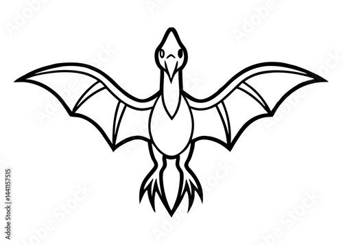 Pterodactyl Illustration: A fierce and detailed illustration of a pterodactyl, showcasing its imposing wingspan and sharp talons, capturing the prehistoric majesty of this ancient flying reptile.