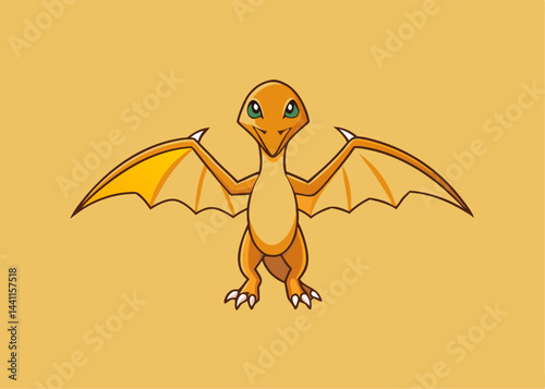 Friendly Creature Soars: A stylized cartoon illustration of a charming orange-colored creature with open wings on a pale orange backdrop, emanating a vibe of fantasy and adventure.