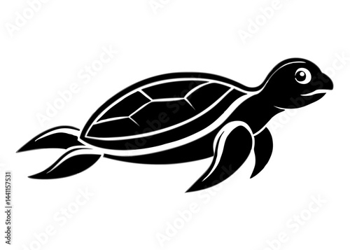 Elegant Sea Turtle Silhouette: A beautifully crafted silhouette of a sea turtle swims gracefully, showcasing its sleek form and timeless elegance in the vast ocean, an icon of marine life.