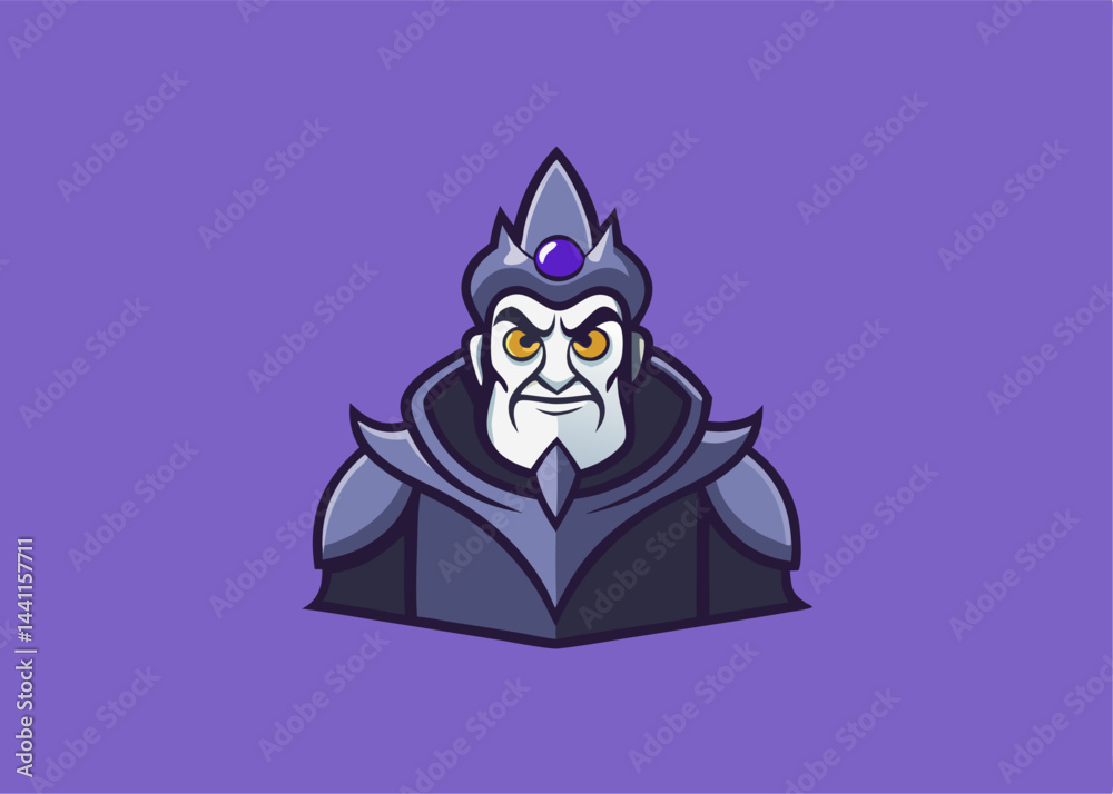 Obraz premium Mysterious Monarch: An evocative illustration of a stern monarch, adorned in regal attire, and imbued with an aura of power and enigma, set against a regal backdrop.