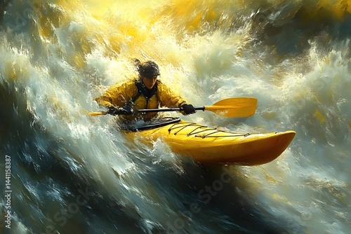 Kayaking in whitewater rapids extreme sports adventure dynamic action shot water sports ka