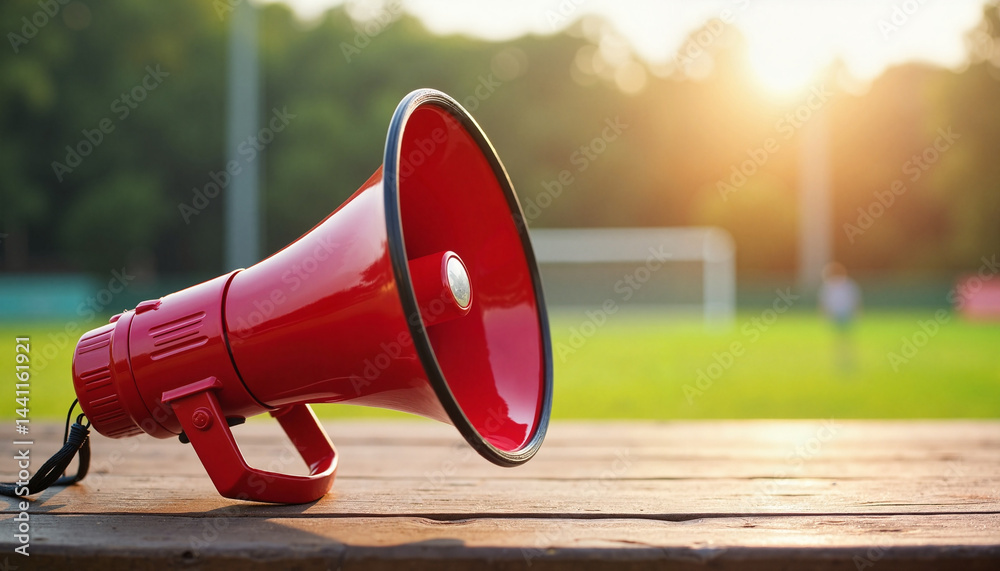 Red Megaphone on Table at Sports Field During Sunset, Black Friday