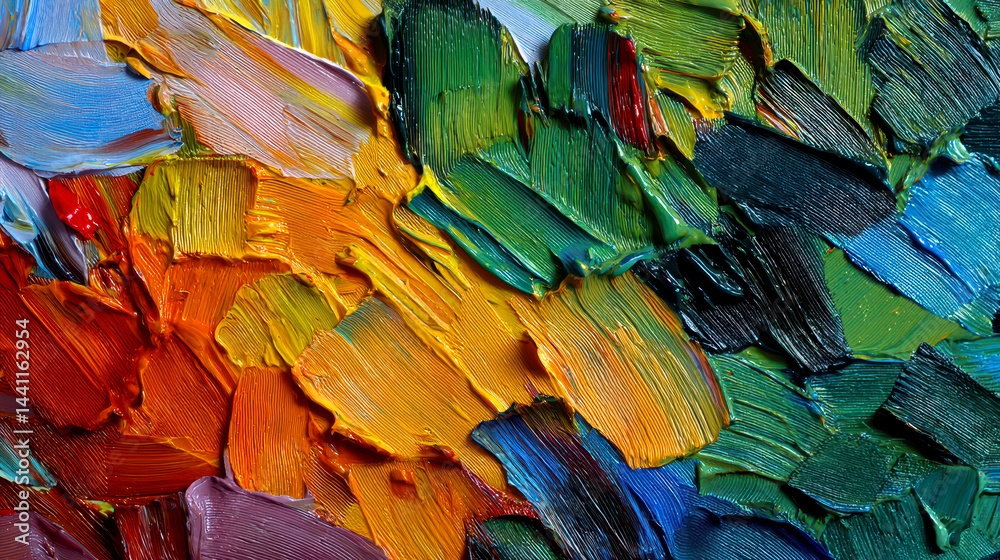 Obraz premium Colorful abstract oil paint brushstrokes create a vivid textured pattern in artwork Generative AI