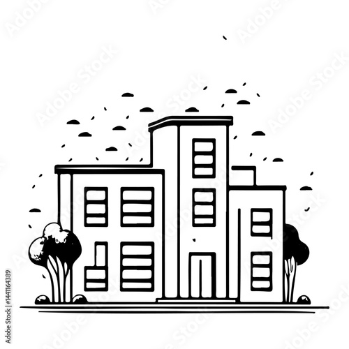 Abstract minimalist architectural rendering featuring a modern building design
