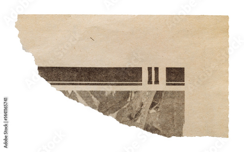 Numbered corner of aged yellowed newspaper, isolated vintage page tear