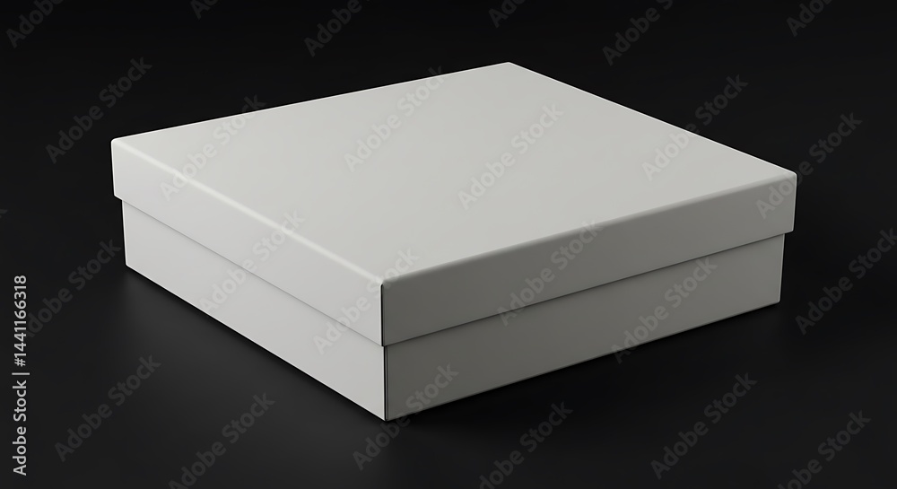 Fototapeta premium A Mockup of a Plain White Square Box on a Black Background. Perfect for Product Presentation and Branding.