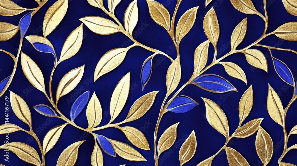 Fototapeta premium Gold and Blue Leaf Pattern