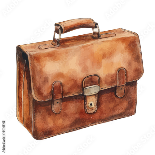 watercolor of Leather Briefcase, vector, isolated on a white background.