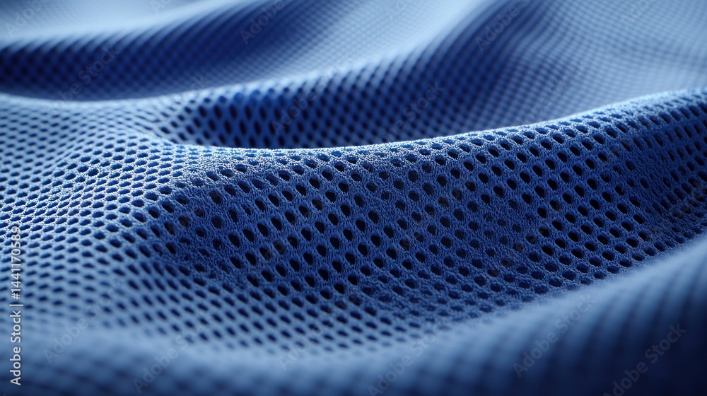 Blue, wavy, perforated fabric texture close up background Blue, wavy, perforated fabric texture close up background