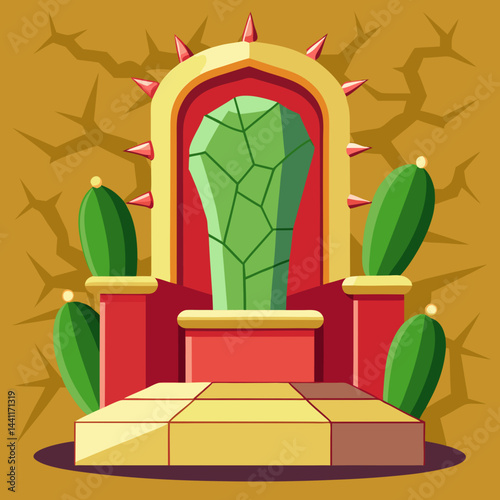 A cactus perched on a stone pillar against a blurred background.