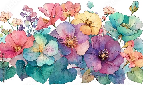 Wallpaper Mural Colorful watercolor flower illustration with soft tones of bright colors on a white background Torontodigital.ca