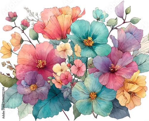 Wallpaper Mural Colorful watercolor flower illustration with soft tones of bright colors on a white background Torontodigital.ca