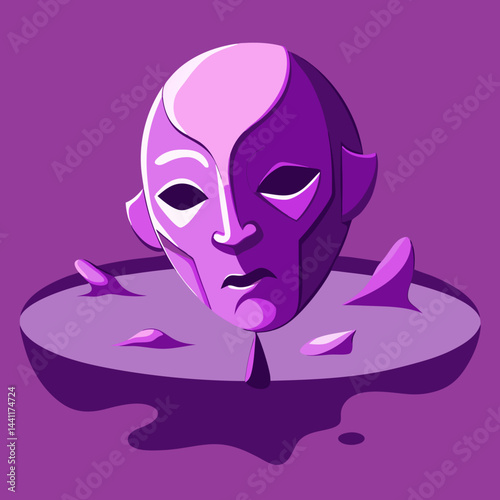 A purple mask with water flowing out, creating a striking visual effect.