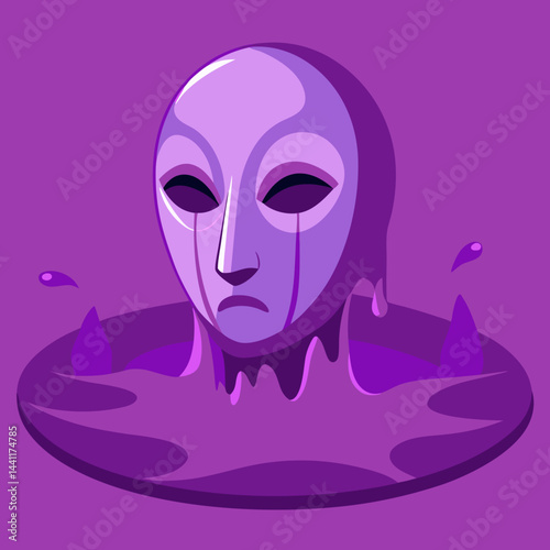 A purple mask with water flowing out, creating a striking visual effect.