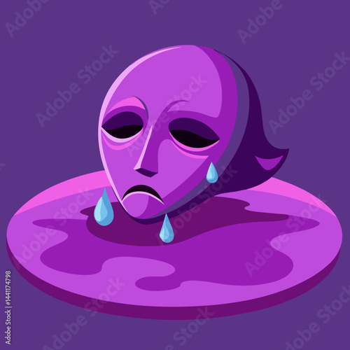 A purple mask with water flowing out, creating a striking visual effect.