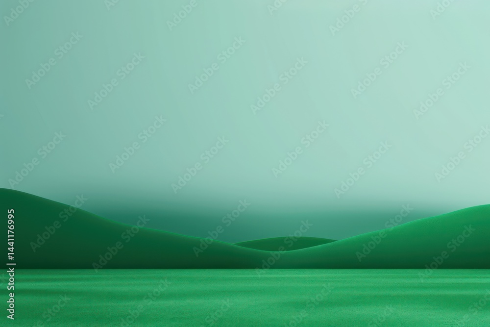 Obraz premium Minimalist serene landscape with rolling green hills under a soft pale blue sky evoking calmness and simplicity
