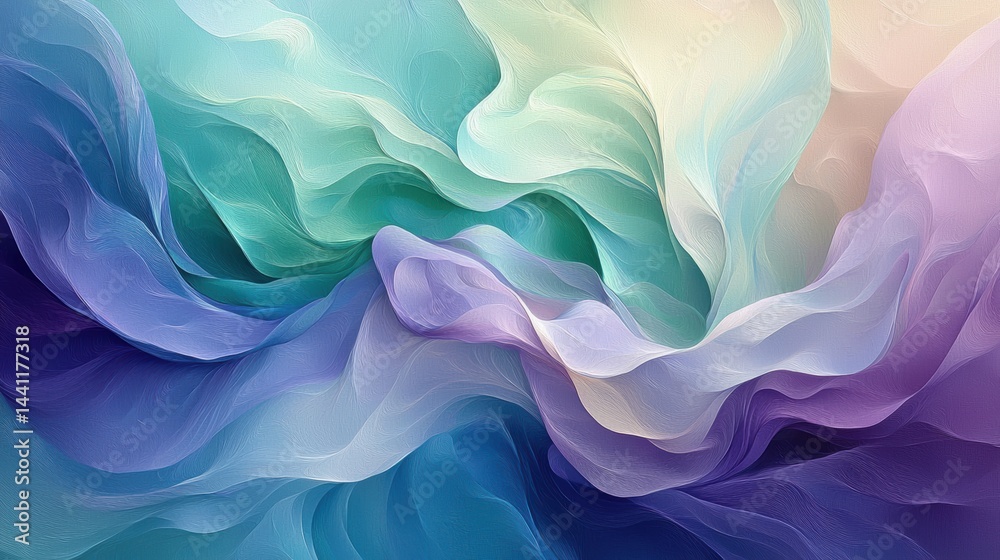 Obraz premium Serene Abstract Waves Pastel Blue, Purple, and Teal Swirls