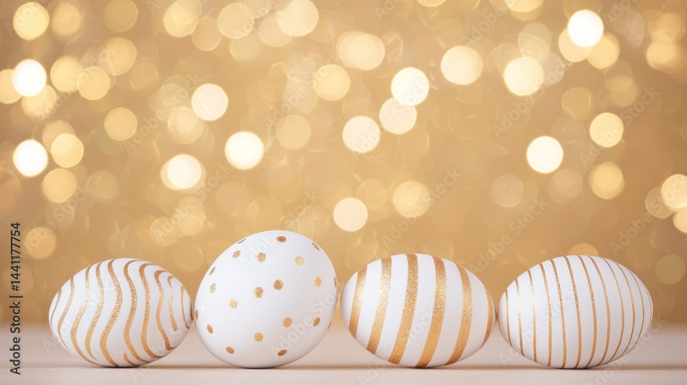 Fototapeta premium Elegant Gold And White Easter Eggs Displayed