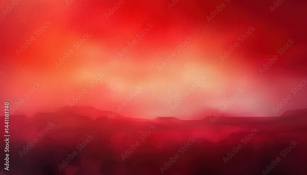 Obraz premium Abstract landscape with blurred layers of red and orange hues creating a warm, intense atmospheric effect resembling a fiery sunset or glowing horizon