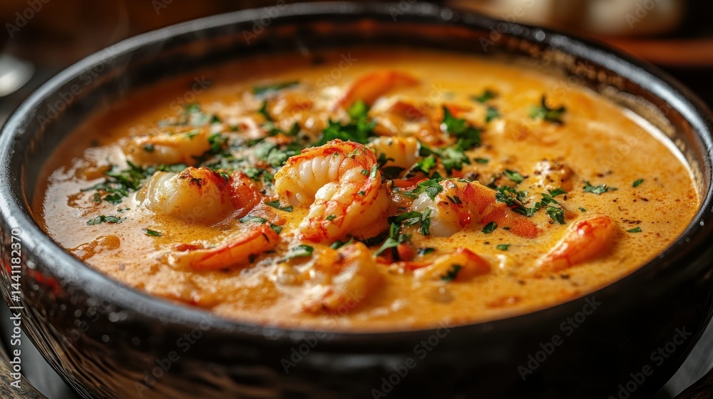 Shrimp stew in creamy broth. Fresh seafood in rich, flavorful sauce Shrimp stew in creamy broth. Fresh seafood in rich, flavorful sauce