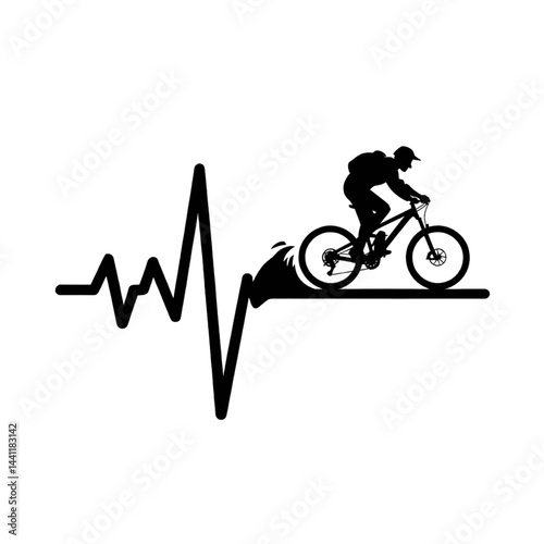 Mountain Biking Cardio Adventure: Cyclist Silhouette Illustrates Active Lifestyle & Fitness Journey
