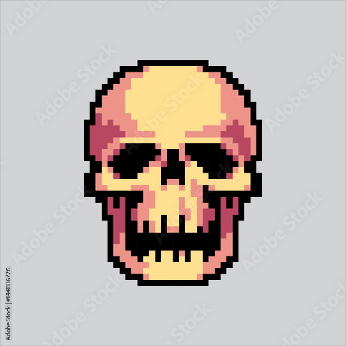 Pixel art illustration Skull Bone. Pixelated Skull Skeleton. Skull Skeleton Bones Icon pixelated for the pixel art game and icon for website and video game. old school retro.