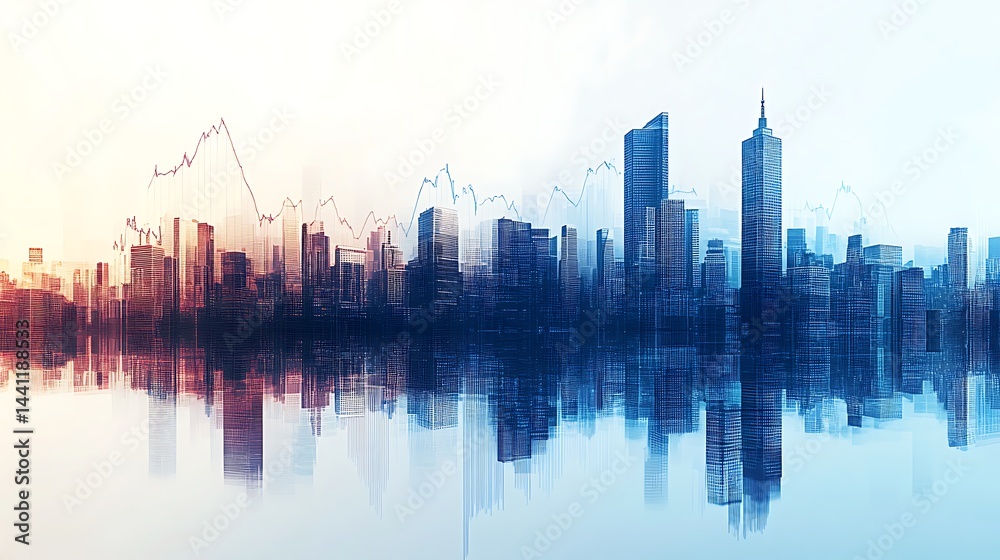 Obraz premium Abstract Cityscape with Economic Trends Overlay