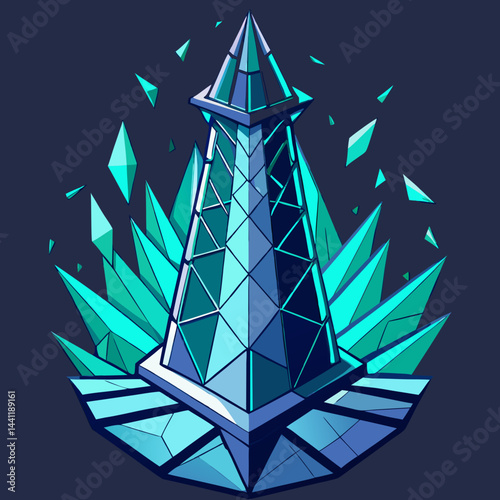 Lighthouse surrounded by broken pieces of ice, showcasing a stark winter landscape.