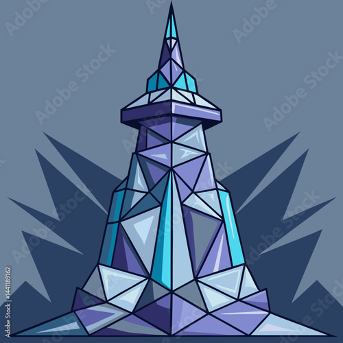 Lighthouse surrounded by broken pieces of ice, showcasing a stark winter landscape.