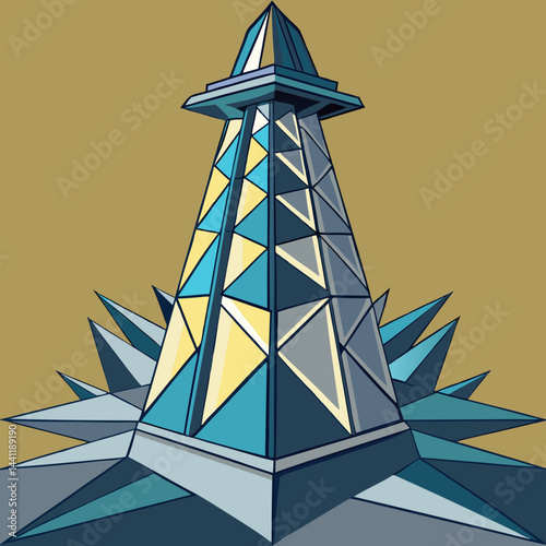 Lighthouse surrounded by broken pieces of ice, showcasing a stark winter landscape.