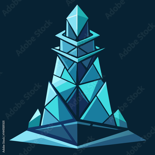 Lighthouse surrounded by broken pieces of ice, showcasing a stark winter landscape.