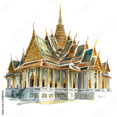 watercolor of Grand Palace, vector, isolated on a white background.
