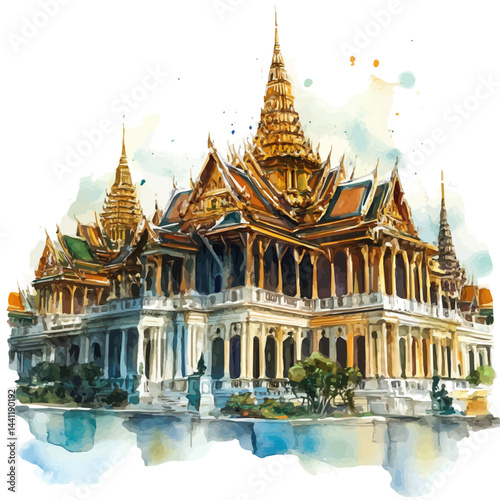 watercolor of Grand Palace, vector, isolated on a white background.
