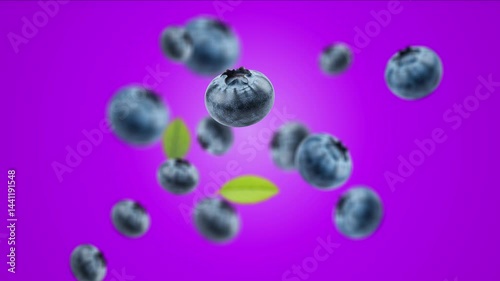 Flying blueberry animation, vibrant blue berries spinning in air with juicy texture and refreshing motion, perfect for healthy fruit visuals, snack concepts, and fresh berry content