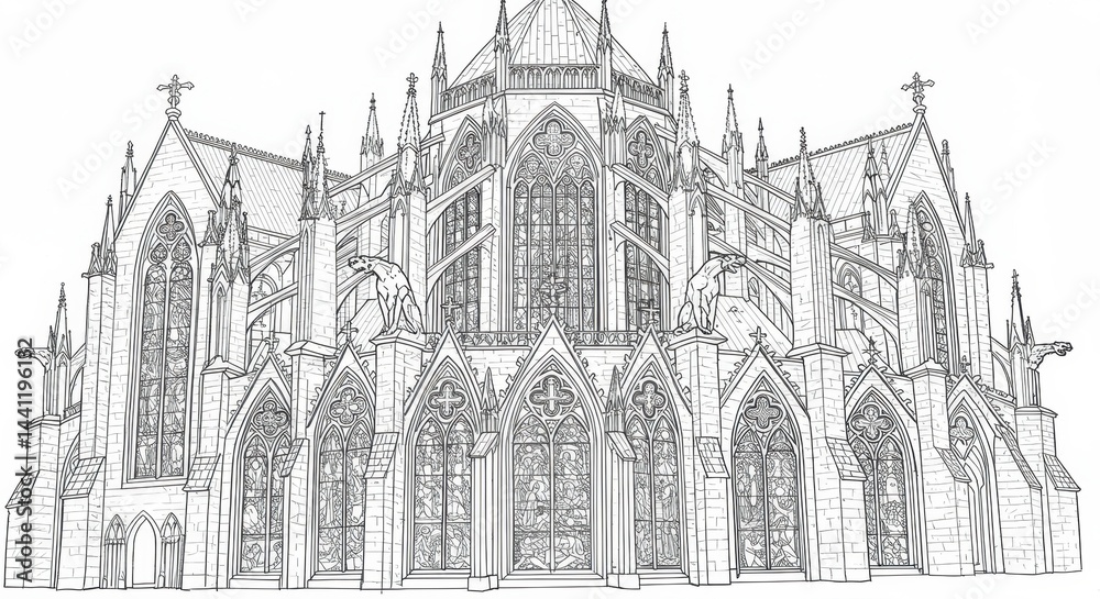 Fototapeta premium Detailed Gothic Cathedral with Stained Glass