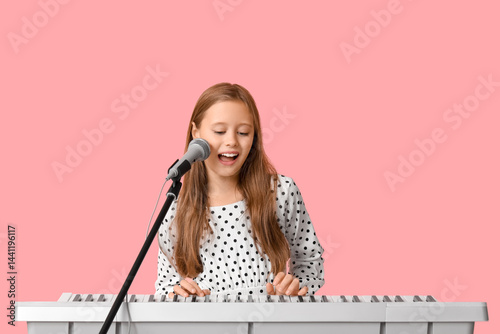 Cute girl singing with mode...